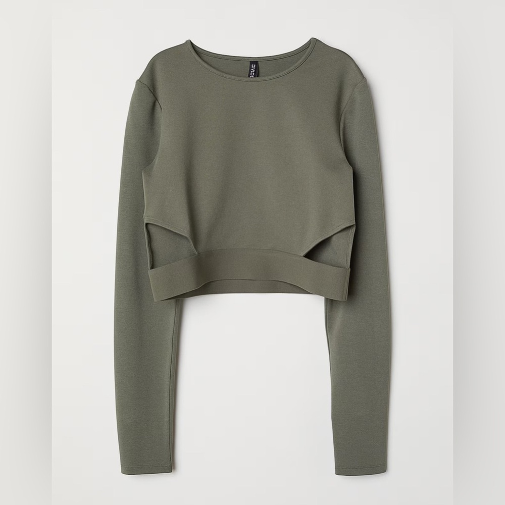 H&M Olive Green Long Sleeve Crop Top with Side Cut Outs
